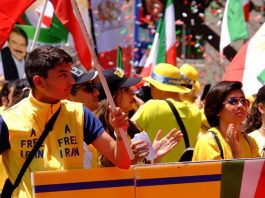 The Iranian rally goers, who came from 40 states, marched from the State Department to the White House chanting, “Change, change, change. Regime change in Iran”