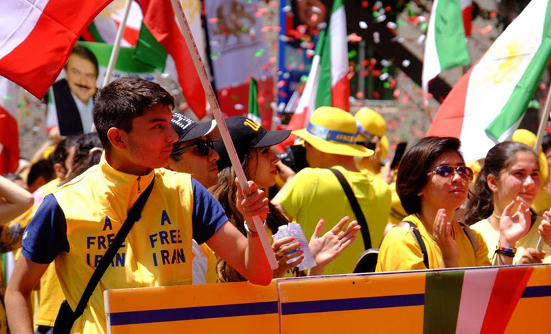 The Iranian rally goers, who came from 40 states, marched from the State Department to the White House chanting, “Change, change, change. Regime change in Iran”