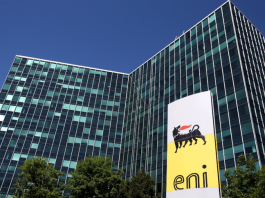 Eni’s logo is seen in front of its headquarters in San Donato Milanese, near Milan, Italy