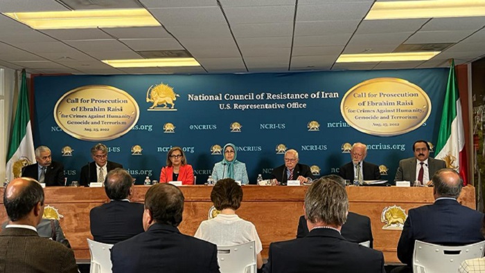 Iranian opposition NCRI-US Representative Office in Washington holding a press conference on a lawsuit filed in New York against Iranian regime President Ebrahim Raisi and his intention to take part in next month’s UN General Assembly — August 25, 2022