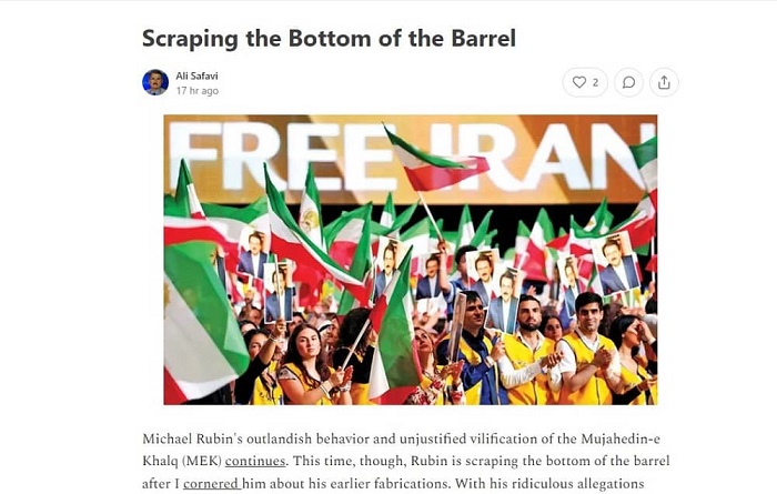 Safavi also accused Rubin of cherry-picking intelligence and making it sound much more exciting, much like what he did when planning the disastrous Iraq War. He  also debunked Rubin's claims that the MEK lacks support.