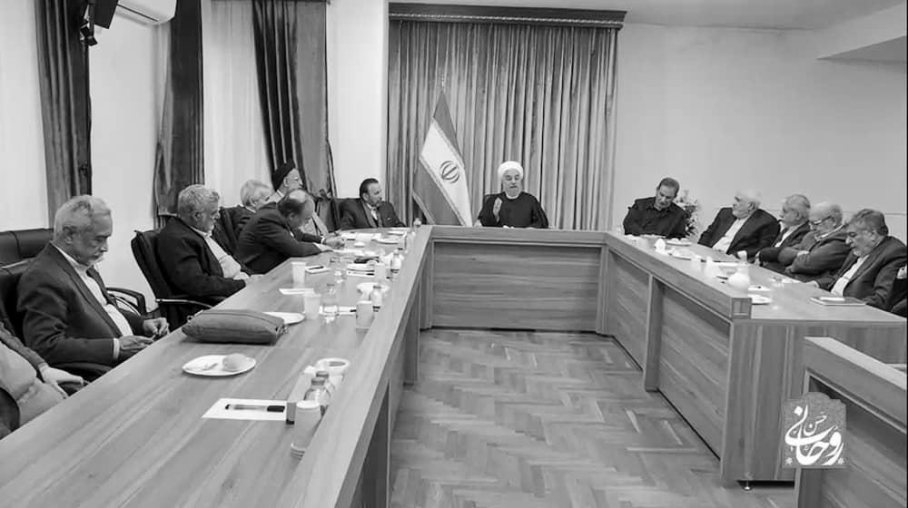 Former regime president Hassan Rouhani meets his ex-cabinet to challenge Khamenei’s stance on U.S. talks, video posted March 13, 2025