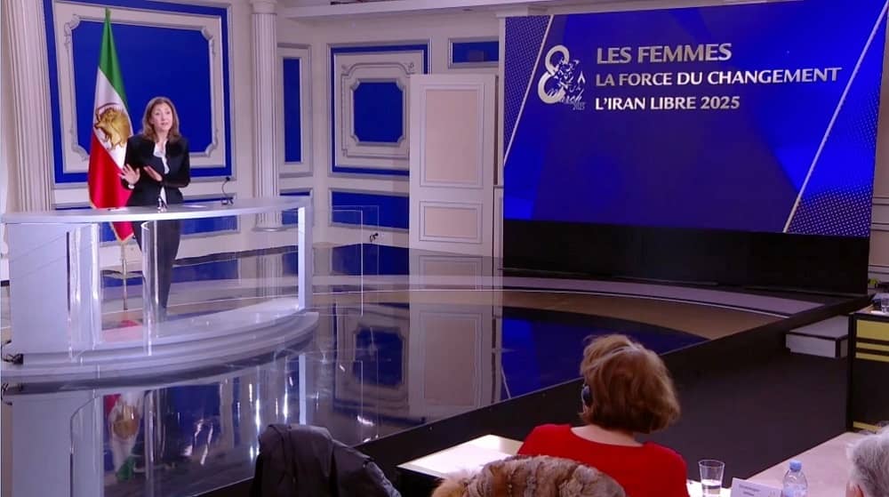 Former Colombian Senator Ingrid Betancourt speaks at the NCRI conference near Paris on the eve of International Women’s Day 2025